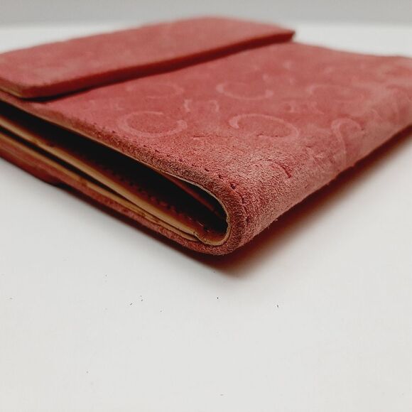 CELINE Vintage C Macadam Logo Pink Genuine Suede Leather Square Triomphe Wallet - Picture 8 of 16